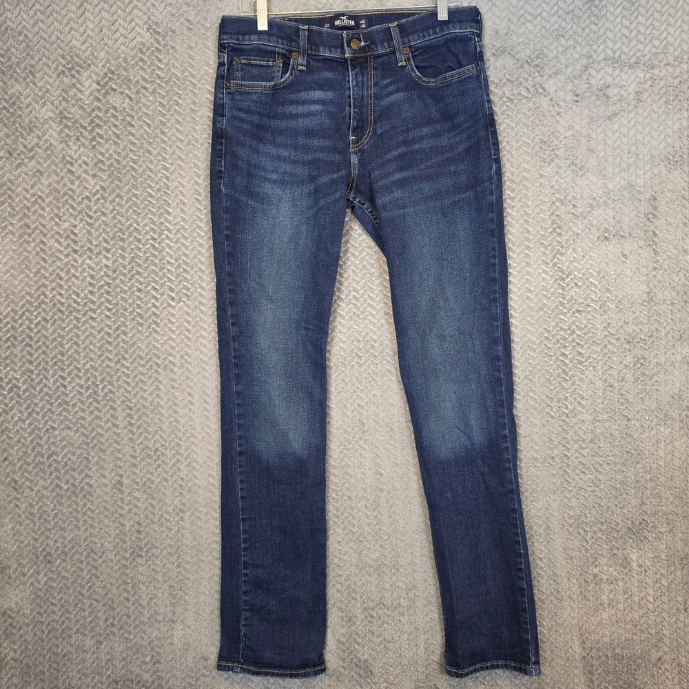 Hollister Mens Slim Straight Epic Flex Dark Wash Blue Denim Jeans 32x34